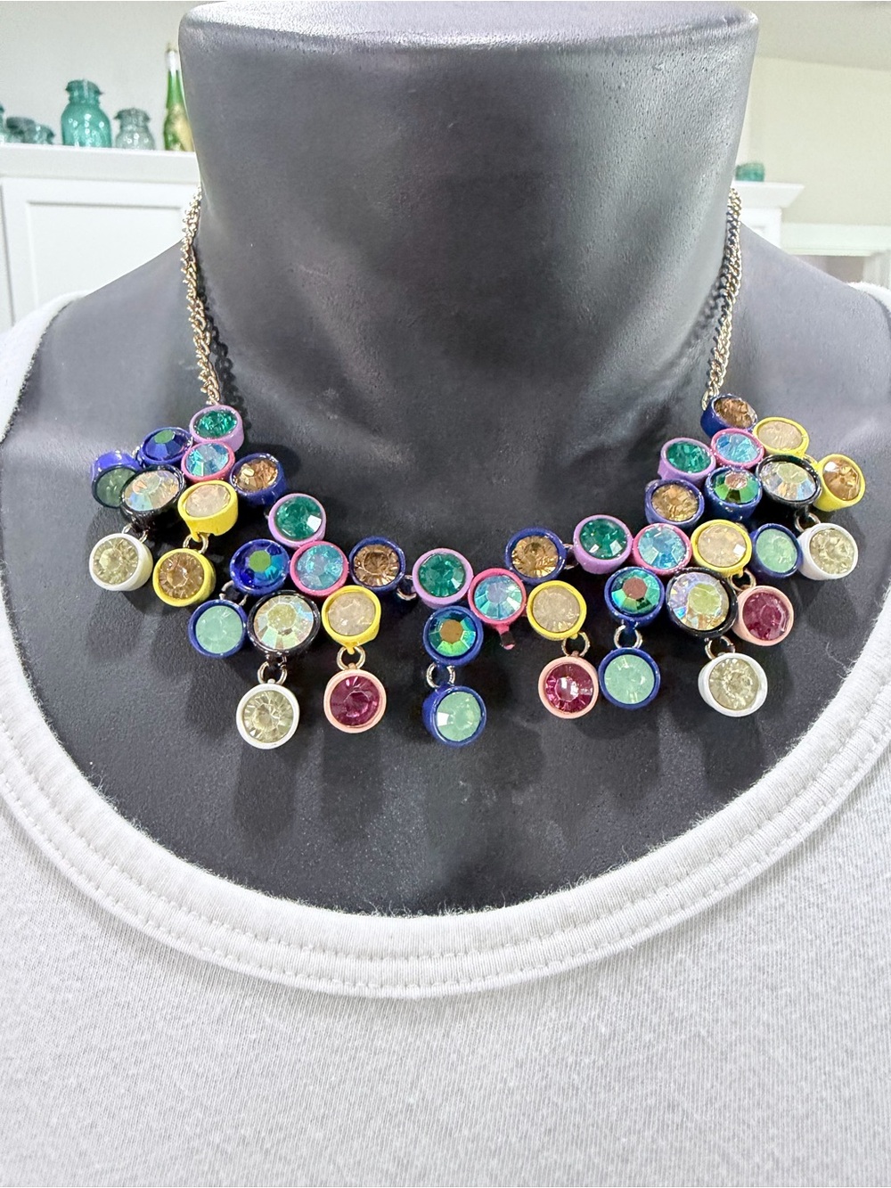 Splash Multicolor Crystal Drop Necklace with Blue, Green, Pink & Gold Accents